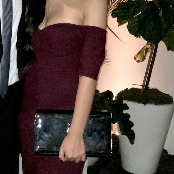 CINQ A SEPT BURGUNDY OFF THE SHOULDER DRESS - Picture 2 of 4